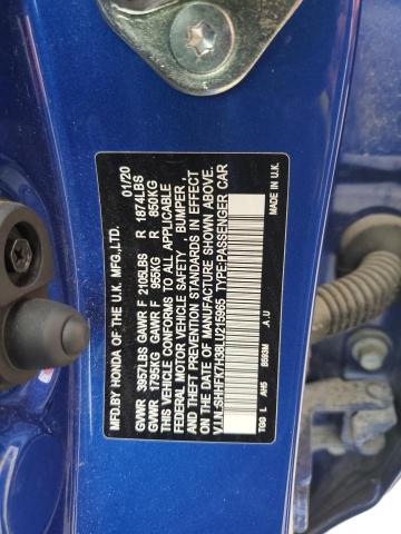 SHHFK7H38LU215965 - 2020 HONDA CIVIC LX BLUE photo 12