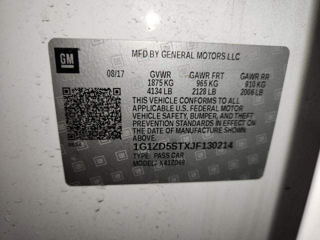 1G1ZD5STXJF130214 - 2018 CHEVROLET MALIBU LT WHITE photo 12