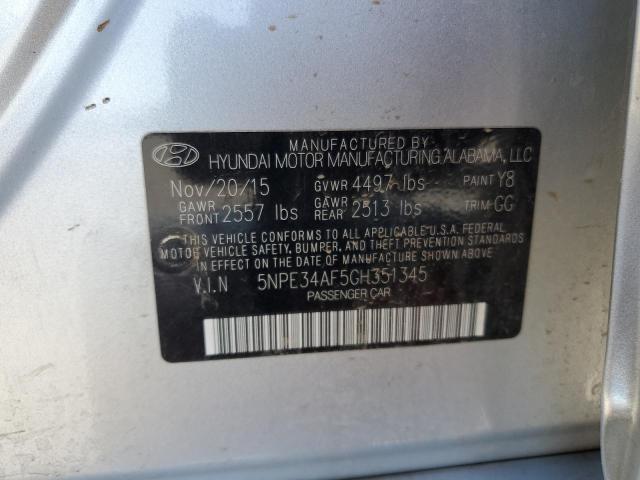 5NPE34AF5GH351345 - 2016 HYUNDAI SONATA SPORT 银色 照片 12