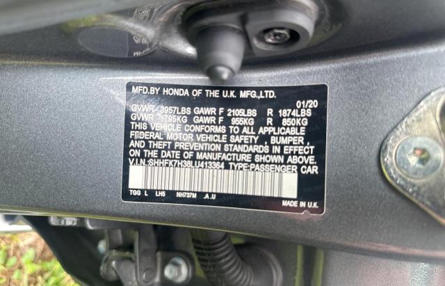 SHHFK7H38LU413364 - 2020 HONDA CIVIC LX GRAY photo 10