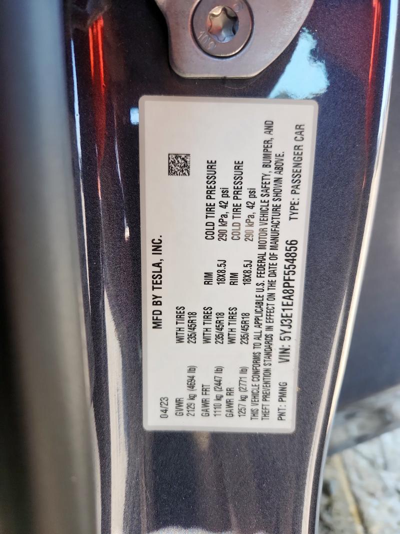 5YJ3E1EA8PF554856 - 2023 TESLA MODEL 3 Серый фото 12