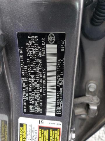 4T1B11HK0JU671773 - 2018 TOYOTA CAMRY L GRAY photo 12