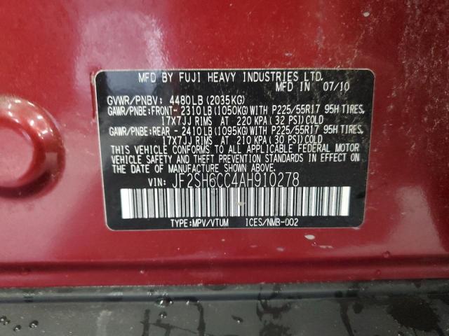 JF2SH6CC4AH910278 - 2010 SUBARU FORESTER 2.5X PREMIUM BURGUNDY photo 13