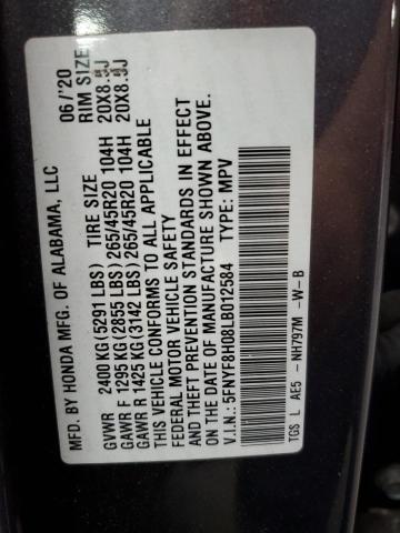 5FNYF8H08LB012584 - 2020 HONDA PASSPORT ELITE 灰色 照片 13