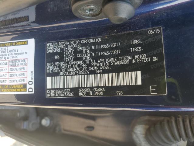 JTEZU5JR8F5104359 - 2015 TOYOTA 4RUNNER SR5 蓝色 照片 13