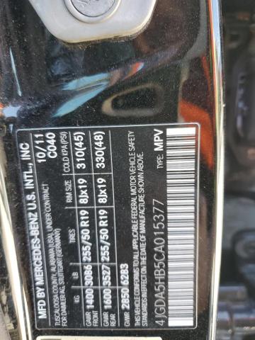 4JGDA5HB5CA015377 - 2012 MERCEDES-BENZ ML 350 4MATIC BLACK photo 13