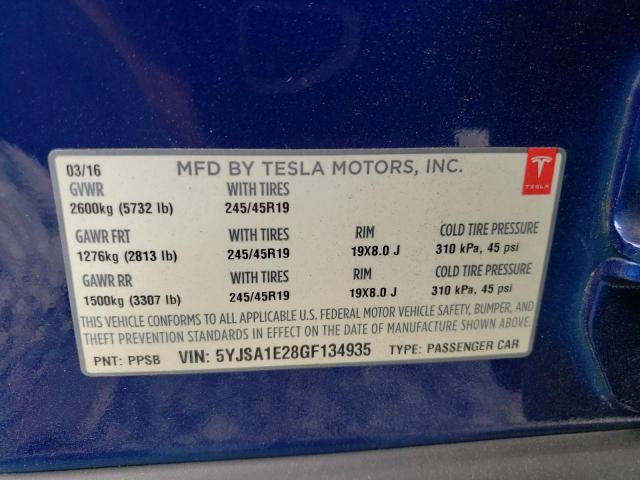 5YJSA1E28GF134935 - 2016 TESLA MODEL S BLUE photo 12