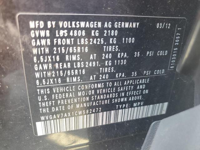 WVGAV7AX1CW582472 - 2012 VOLKSWAGEN TIGUAN S Qara foto 13