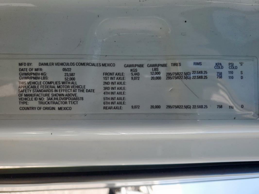 3AKJHLDV0PDUA6578 - 2023 FREIGHTLINER CASCADIA 1 白色 照片 10