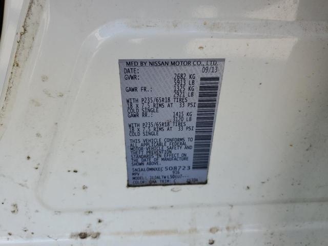 5N1AL0MNXEC508723 - 2014 INFINITI QX60 WHITE photo 14