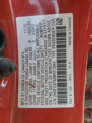 2HGFC2F82MH513943 - 2021 HONDA CIVIC SPORT 红色 照片 13