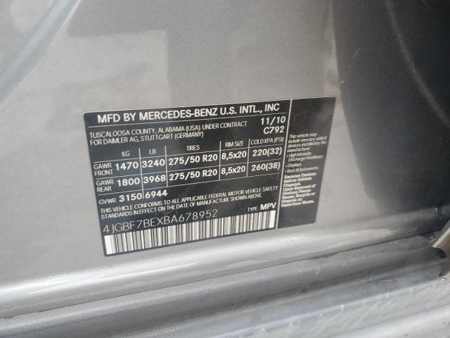 4JGBF7BEXBA678952 - 2011 MERCEDES-BENZ GL 450 4MATIC GRAY photo 13