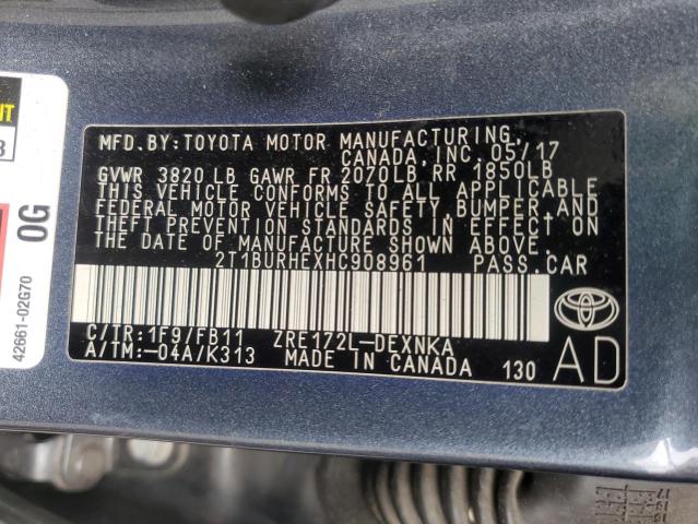 2T1BURHEXHC908961 - 2017 TOYOTA COROLLA L 灰色 照片 12