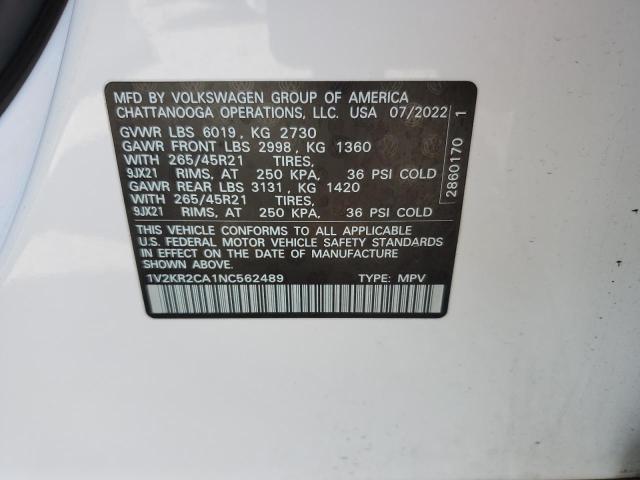 1V2KR2CA1NC562489 - 2022 VOLKSWAGEN ATLAS SE Beyaz fotoğraf 14