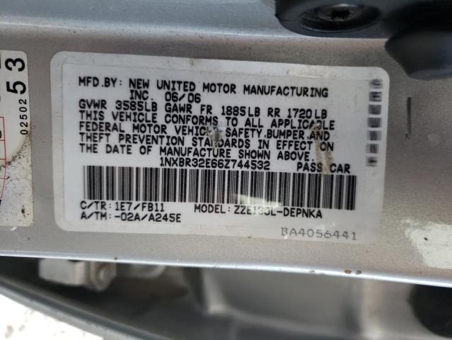 1NXBR32E66Z744532 - 2006 TOYOTA COROLLA CE SILVER photo 12