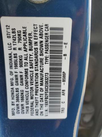 19XFB2F5XCE083273 - 2012 HONDA CIVIC LX BLUE photo 12