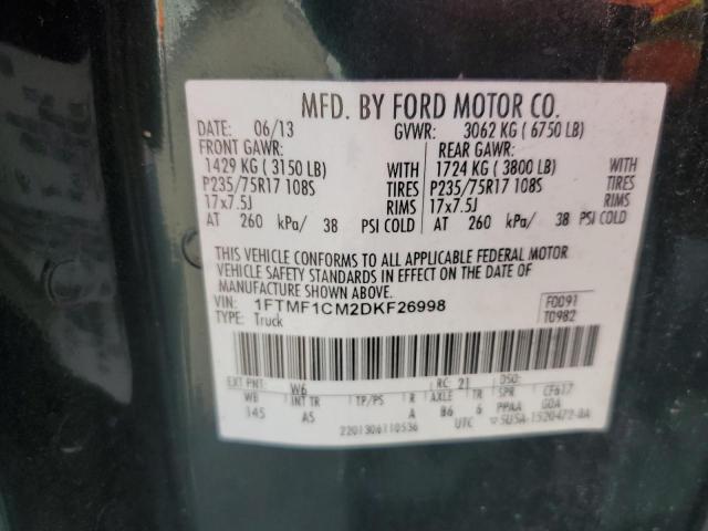 1FTMF1CM2DKF26998 - 2013 FORD F150 GREEN photo 12