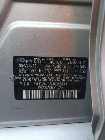 KMHE24L18HA058144 - 2017 HYUNDAI SONATA HYBRID SILVER photo 13