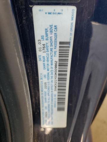 3VWCK21Y03M309862 - 2003 VOLKSWAGEN NEW BEETLE GLS 蓝色 照片 12