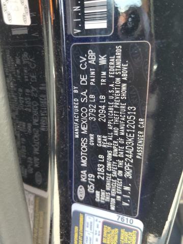 3KPF24AD3KE120513 - 2019 KIA FORTE FE BLACK photo 12