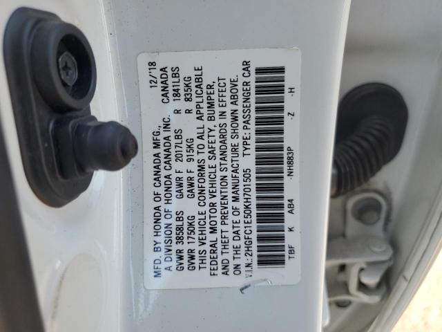 2HGFC1E50KH701505 - 2019 HONDA CIVIC SI WHITE photo 13