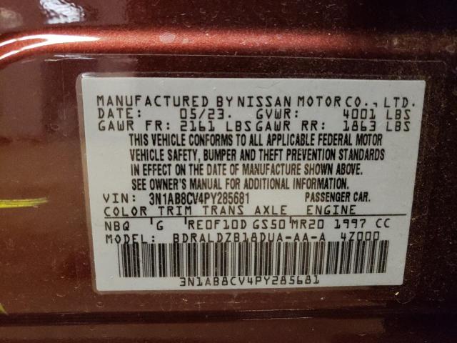 3N1AB8CV4PY285681 - 2023 NISSAN SENTRA SV BURGUNDY photo 12