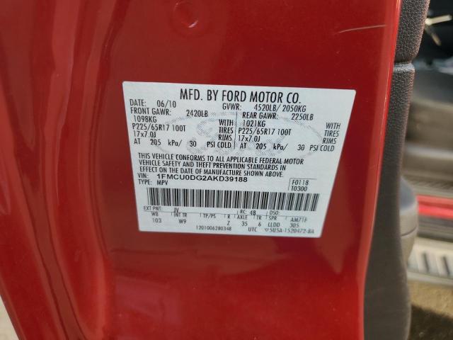 1FMCU0DG2AKD39188 - 2010 FORD ESCAPE XLT Kırmızı fotoğraf 12