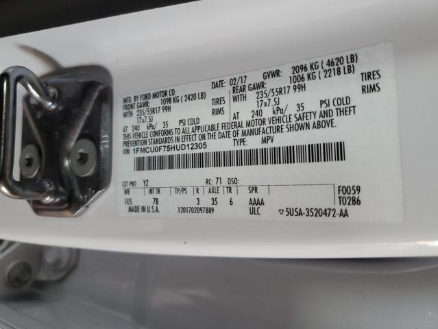 1FMCU0F75HUD12305 - 2017 FORD ESCAPE S WHITE photo 13