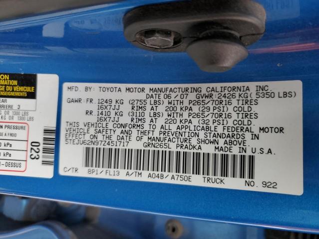 5TEJU62N97Z451717 - 2007 TOYOTA TACOMA DOUBLE CAB PRERUNNER BLUE photo 13