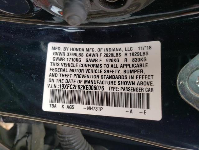 19XFC2F62KE006076 - 2019 HONDA CIVIC LX BLACK photo 13