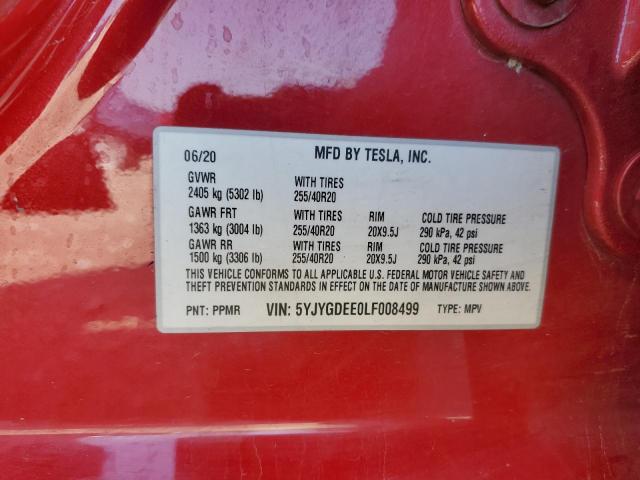 5YJYGDEE0LF008499 - 2020 TESLA MODEL Y Kırmızı fotoğraf 13