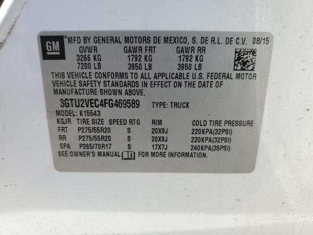 3GTU2VEC4FG469589 - 2015 GMC SIERRA K1500 SLT WHITE photo 12