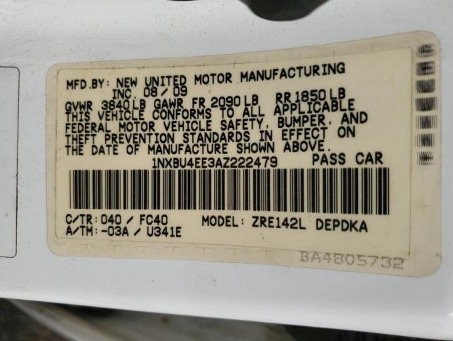 1NXBU4EE3AZ222479 - 2010 TOYOTA CAROLLA BASE WHITE photo 12