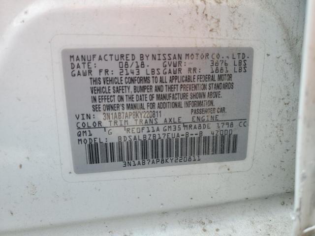 3N1AB7AP8KY220811 - 2019 NISSAN SENTRA S თეთრი ფოტო 13