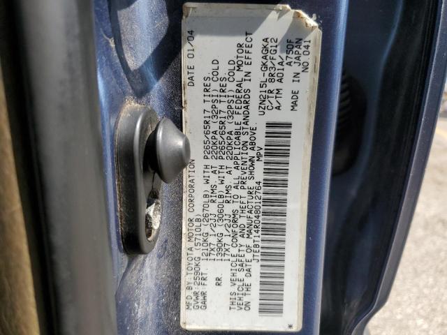 JTEBT14R048012764 - 2004 TOYOTA 4RUNNER SR5 BLUE photo 13