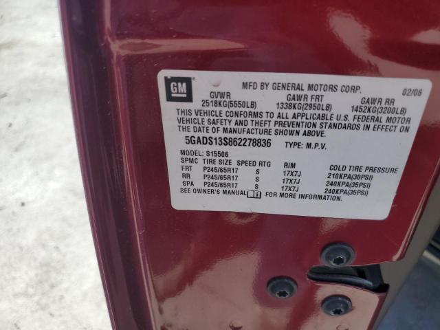 5GADS13S862278836 - 2006 BUICK RAINIER CXL RED photo 13