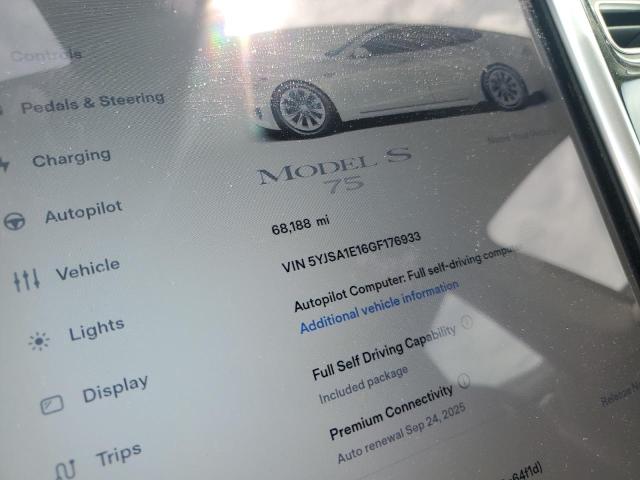 5YJSA1E16GF176933 - 2016 TESLA MODEL S Սպիտակ լուսանկար 9