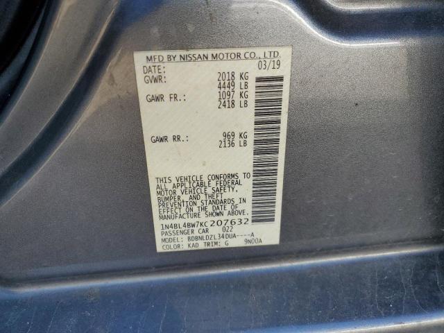 1N4BL4BW7KC207632 - 2019 NISSAN ALTIMA S 灰色 照片 12
