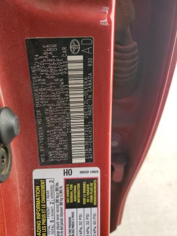 2T1BURHE3EC148433 - 2014 TOYOTA COROLLA L 红色 照片 12