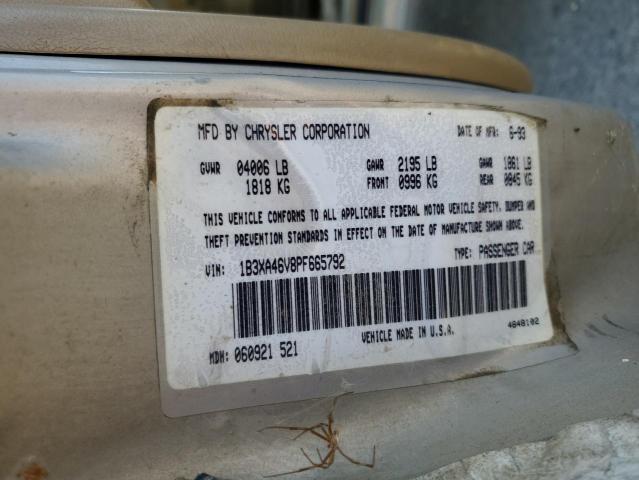 1B3XA46V8PF665792 - 1993 DODGE SPIRIT TAN photo 12