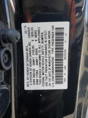 2HGFC3B36KH352543 - 2019 HONDA CIVIC EX BLACK photo 12
