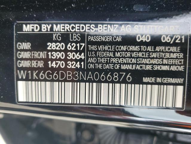 W1K6G6DB3NA066876 - 2022 MERCEDES-BENZ S 500 4MATIC BLACK photo 12