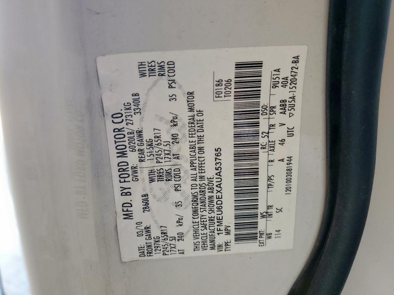 1FMEU6DEXAUA53765 - 2010 FORD EXPLORER XLT 白色 照片 14