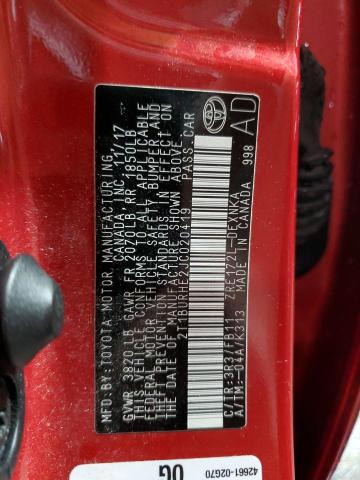 2T1BURHE2JC020419 - 2018 TOYOTA COROLLA L Rouge photo 13