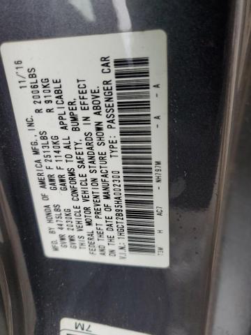 1HGCT2B95HA002300 - 2017 HONDA ACCORD EXL GRAY photo 12
