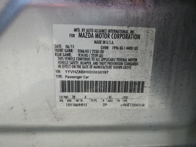 1YVHZ8BH9B5M30197 - 2011 MAZDA 6 I SILVER photo 12
