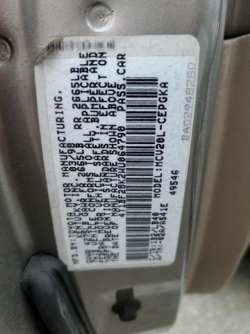 4T1BF28K2WU064790 - 1998 TOYOTA CAMRY CE თაფლისფერი ფოტო 12