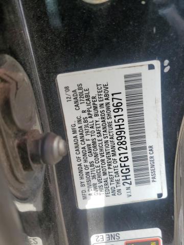 2HGFG12899H519671 - 2009 HONDA CIVIC EX BLACK photo 12