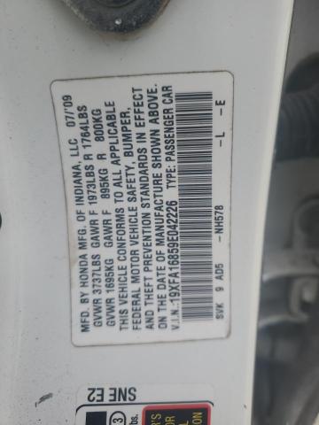 19XFA16859E042226 - 2009 HONDA CIVIC EX WHITE photo 12