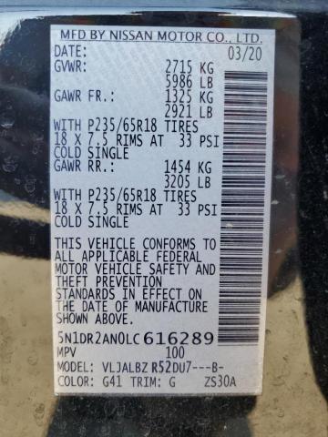 5N1DR2AN0LC616289 - 2020 NISSAN PATHFINDER S BLACK photo 14